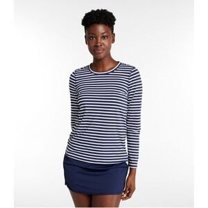 LL Bean Womens Long Sleeve Striped Crew Neck Shirt Top Size‎ S Navy White UPF 50